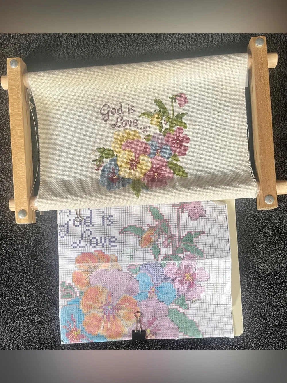 Needlepoint Cross-stitch Scroll with Unfinished Pattern Started with Instruction